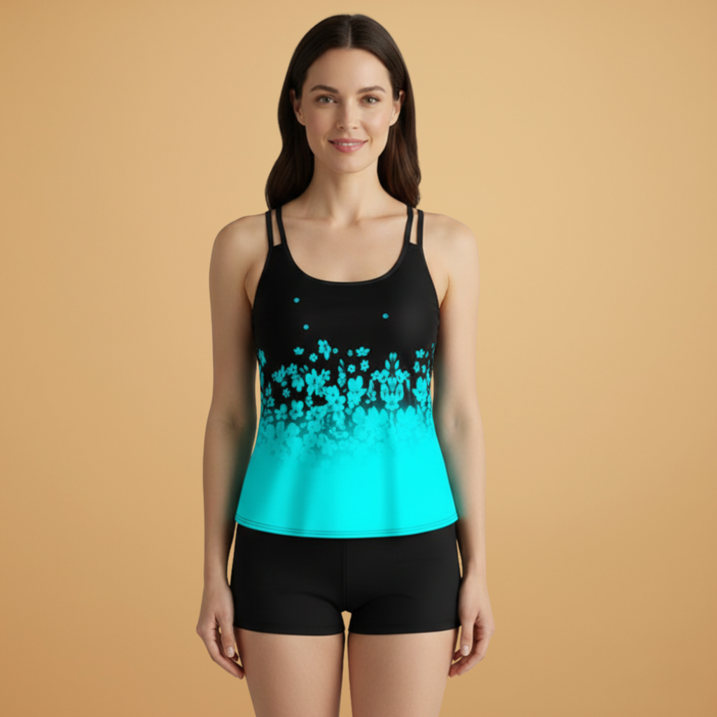 Women’s Tankini Set with Floral Print and Sleeveless Design