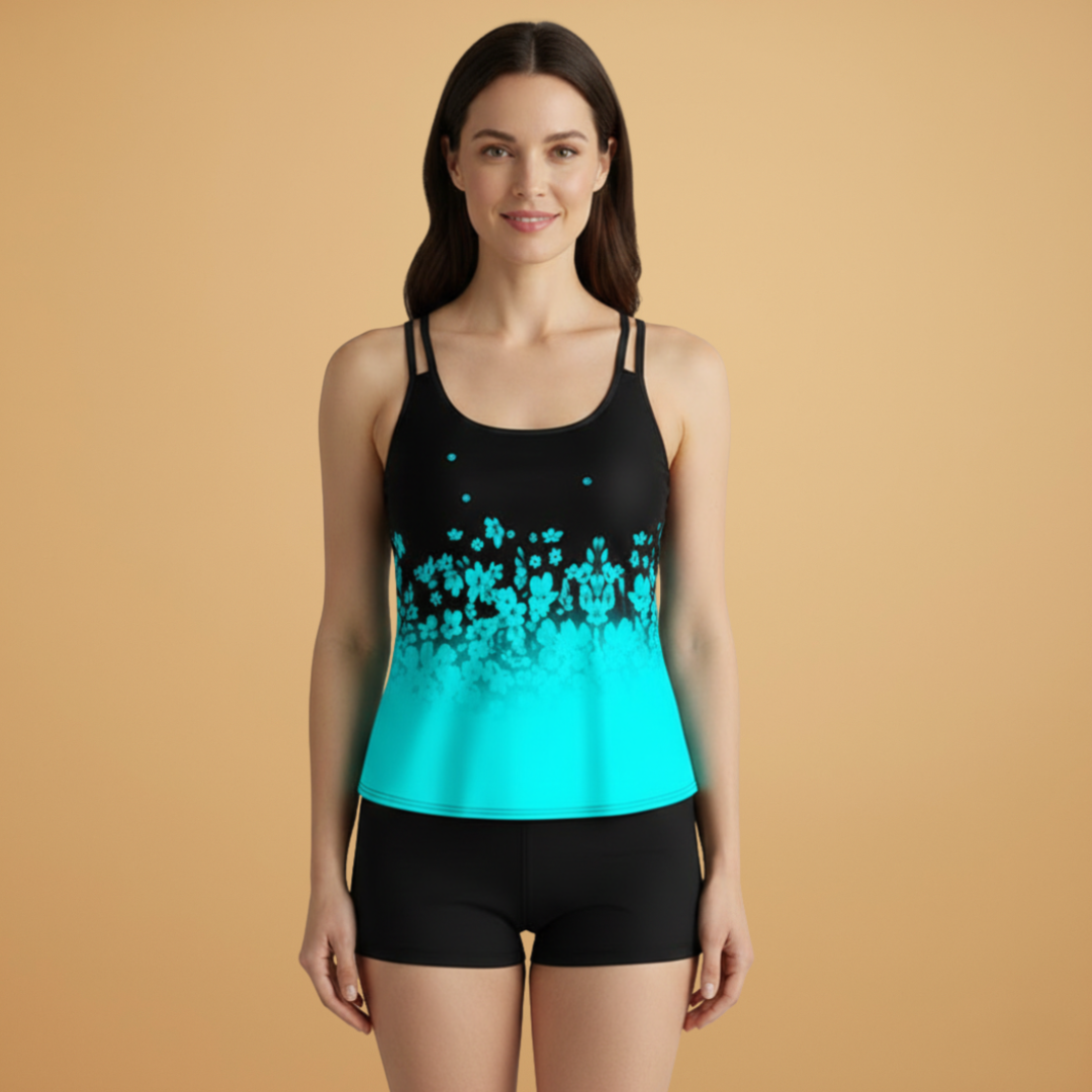 Women’s Tankini Set with Floral Print and Sleeveless Design