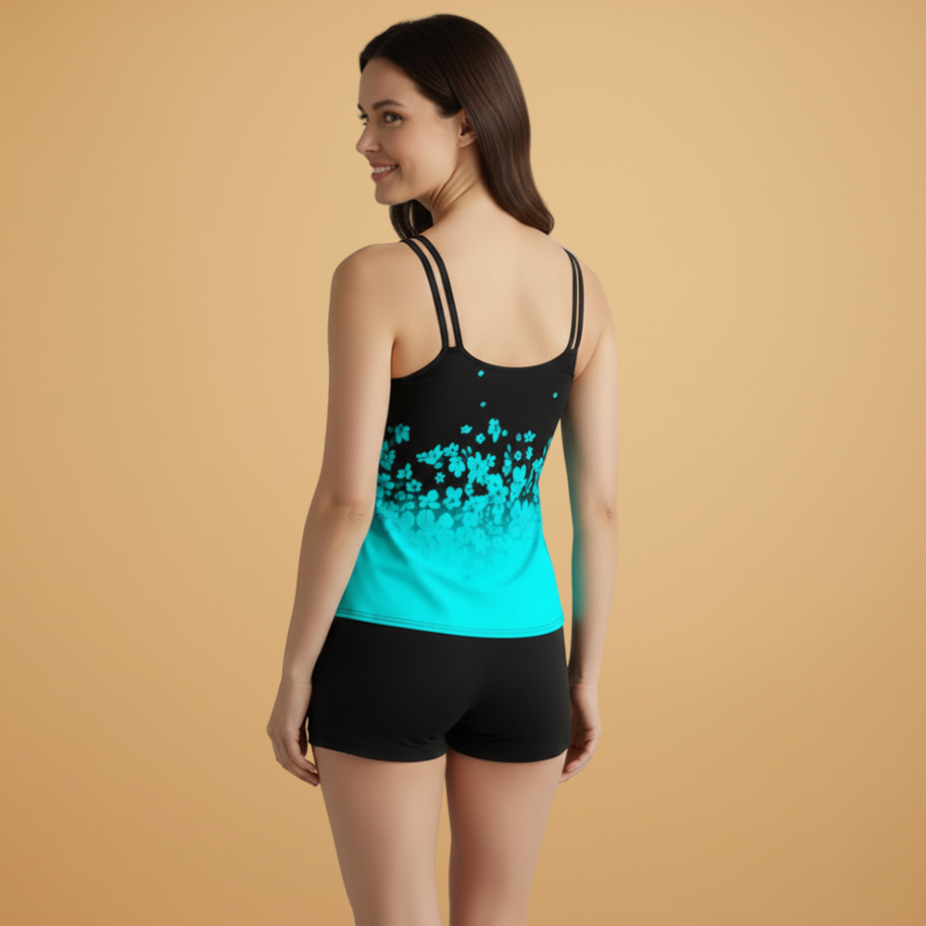 Women’s Tankini Set with Floral Print and Sleeveless Design