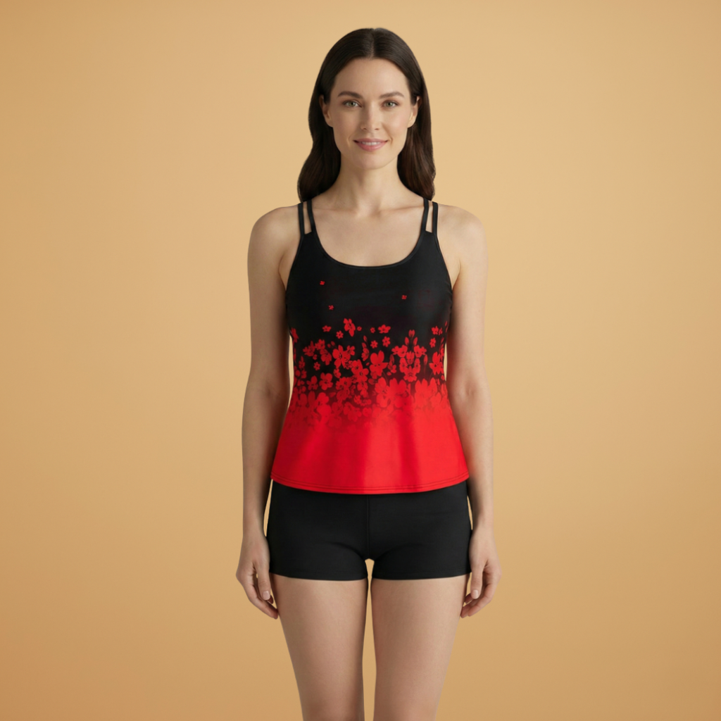 Women’s Tankini Set with Floral Print and Sleeveless Design