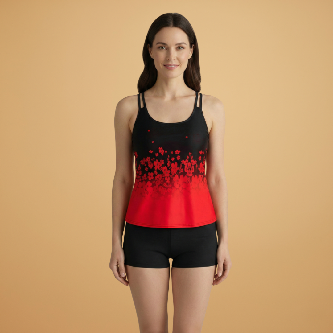 Women’s Tankini Set with Floral Print and Sleeveless Design