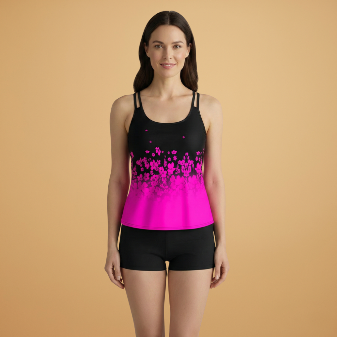 Women’s Tankini Set with Floral Print and Sleeveless Design