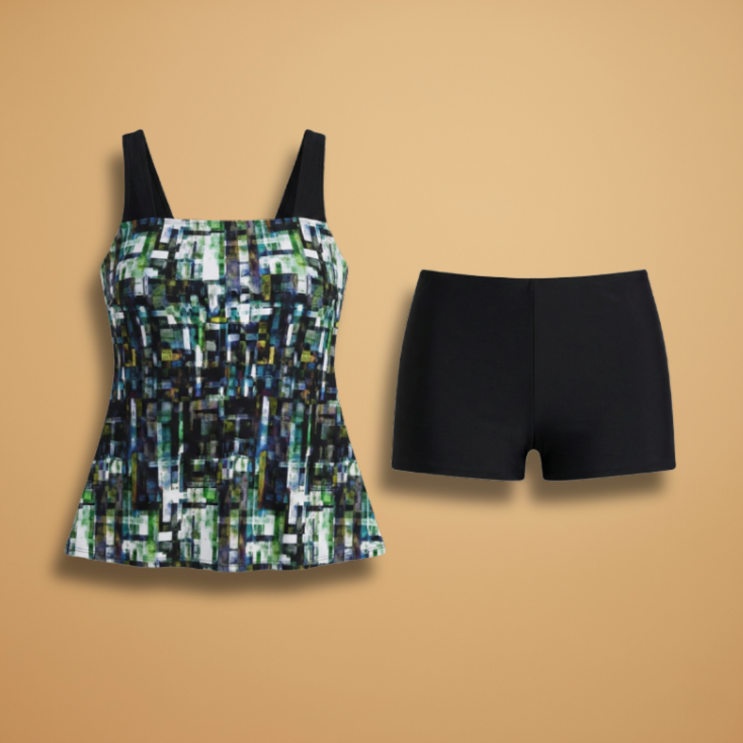 Women's Tankini with Printed Design and Matching Shorts