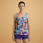 Women's Tankini with Printed Design and Matching Shorts