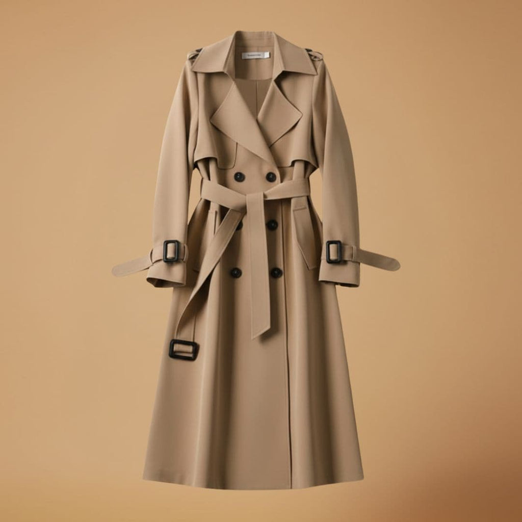 Women’s Trench Coat with Belted Waist and Button Closure