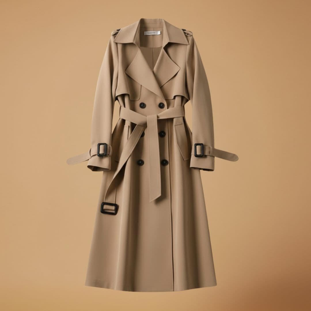 Women’s Trench Coat with Belted Waist and Button Closure