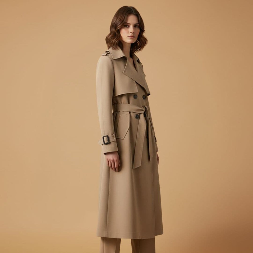 Women’s Trench Coat with Belted Waist and Button Closure