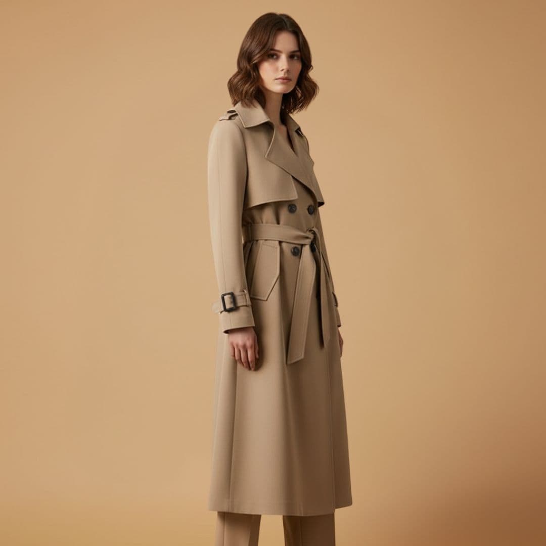 Women’s Trench Coat with Belted Waist and Button Closure