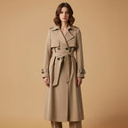 Women’s Trench Coat with Belted Waist and Button Closure