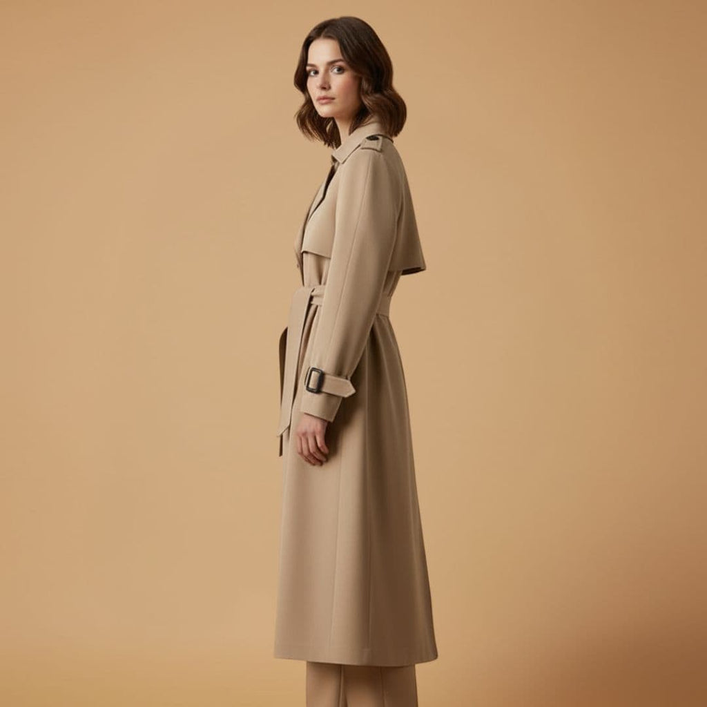 Women’s Trench Coat with Belted Waist and Button Closure