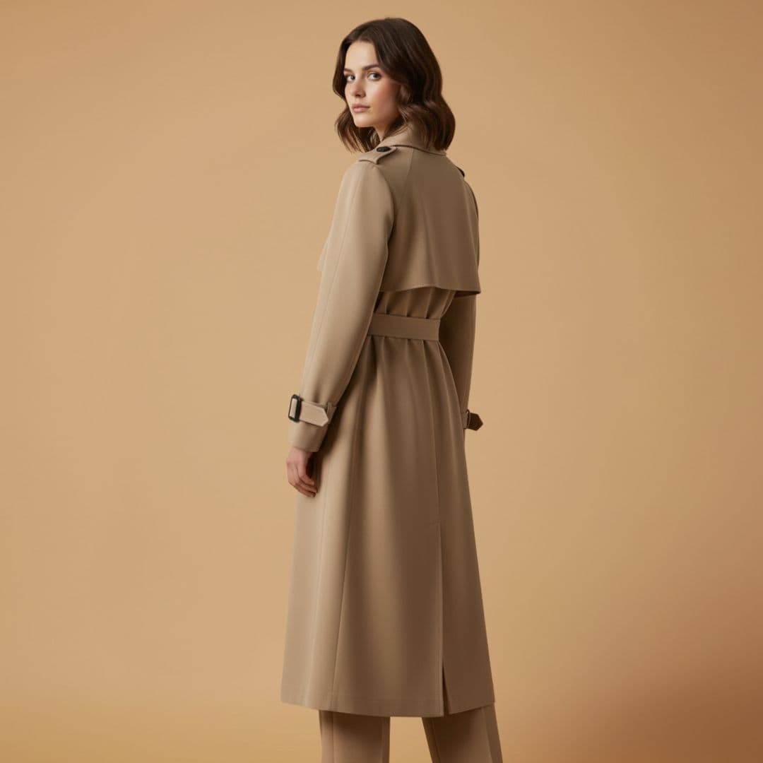Women’s Trench Coat with Belted Waist and Button Closure
