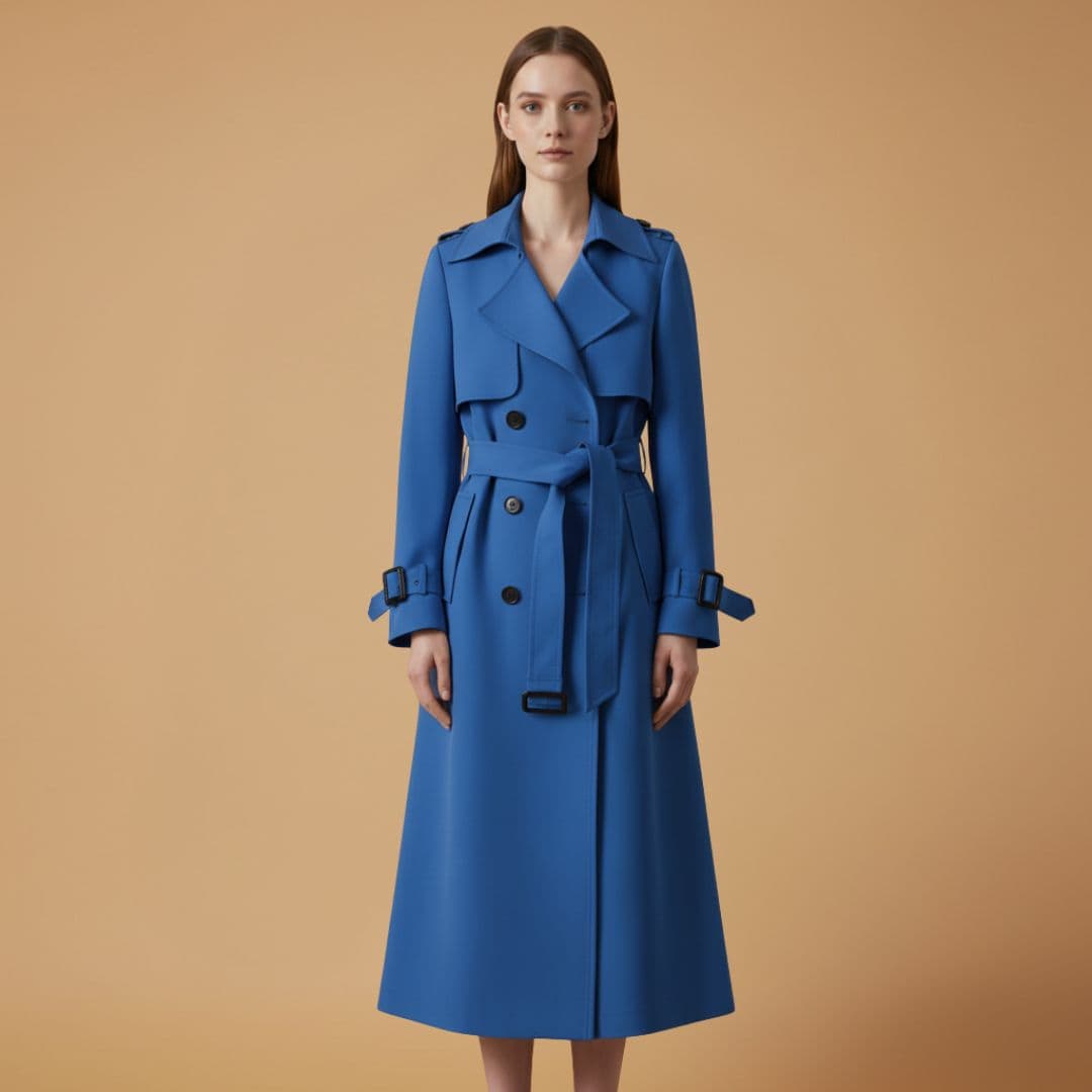 Women’s Trench Coat with Belted Waist and Button Closure