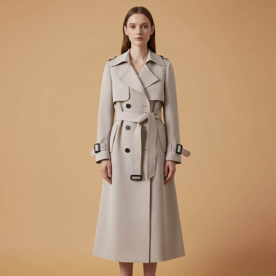 Women’s Trench Coat with Belted Waist and Button Closure