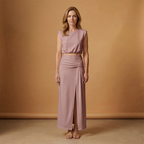 Women's Two-Piece Set with Crop Top and Slit Skirt