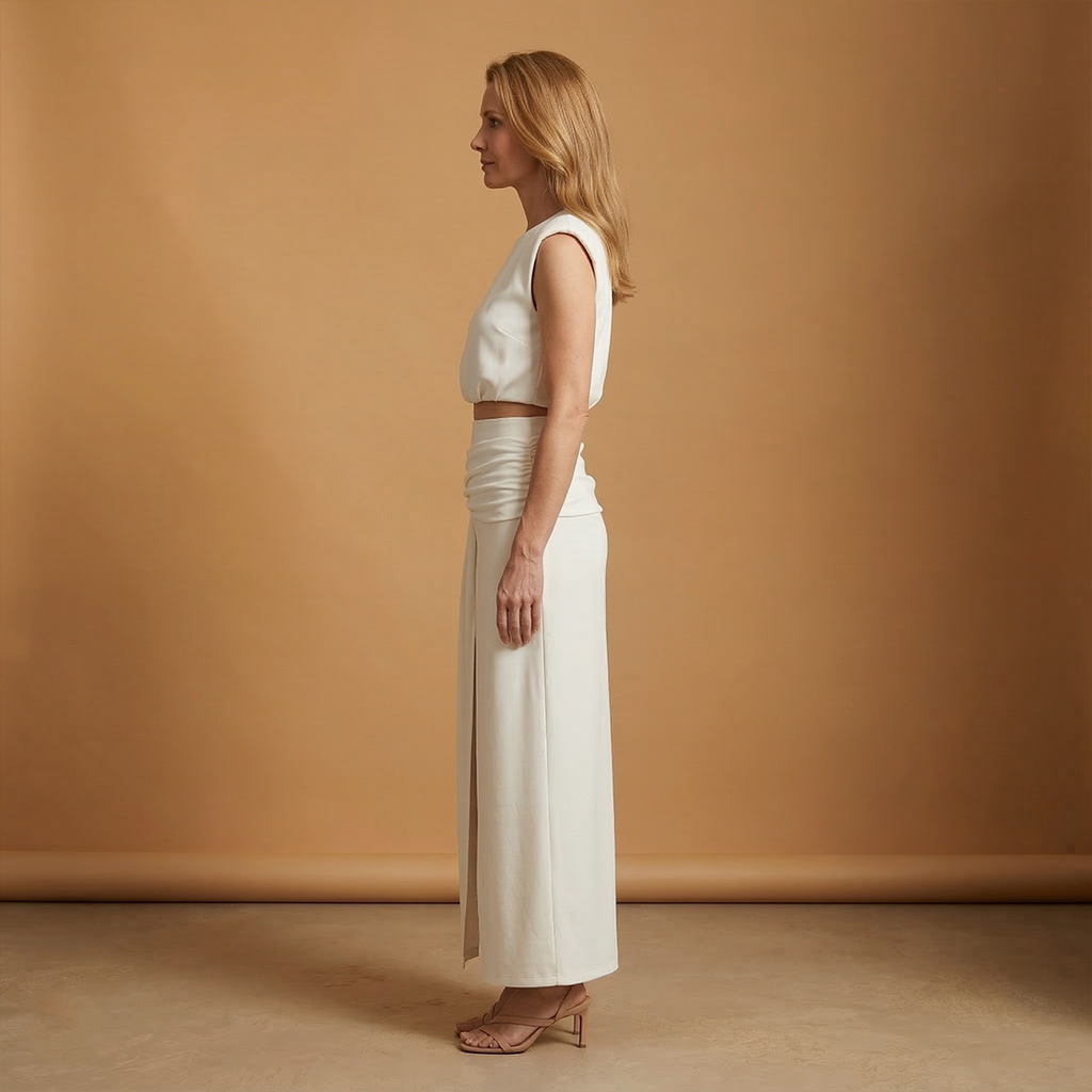 Women's Two-Piece Set with Crop Top and Slit Skirt