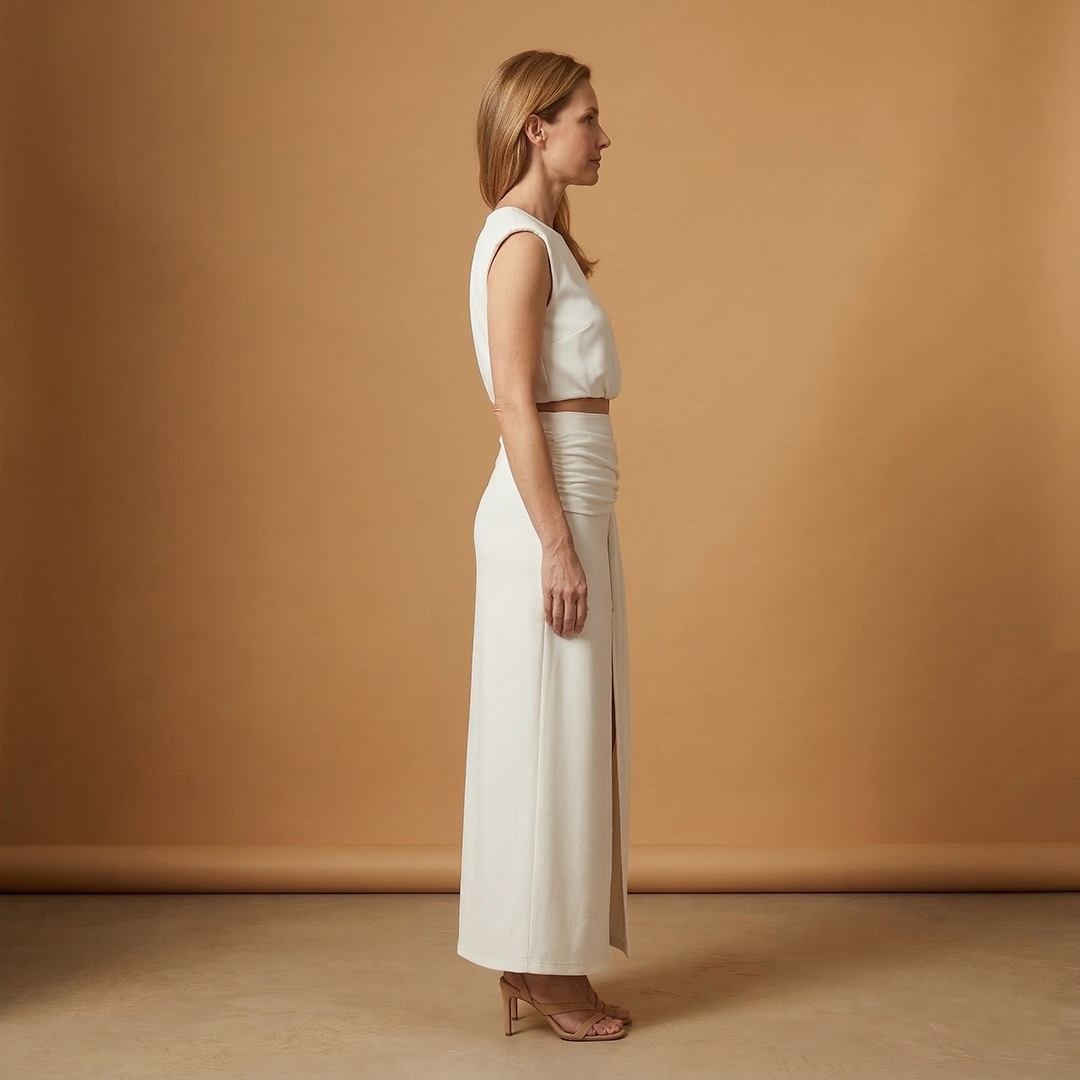 Women's Two-Piece Set with Crop Top and Slit Skirt