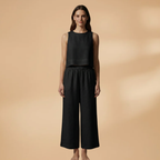 Women's Two-Piece Set with Sleeveless Top and Wide Trousers