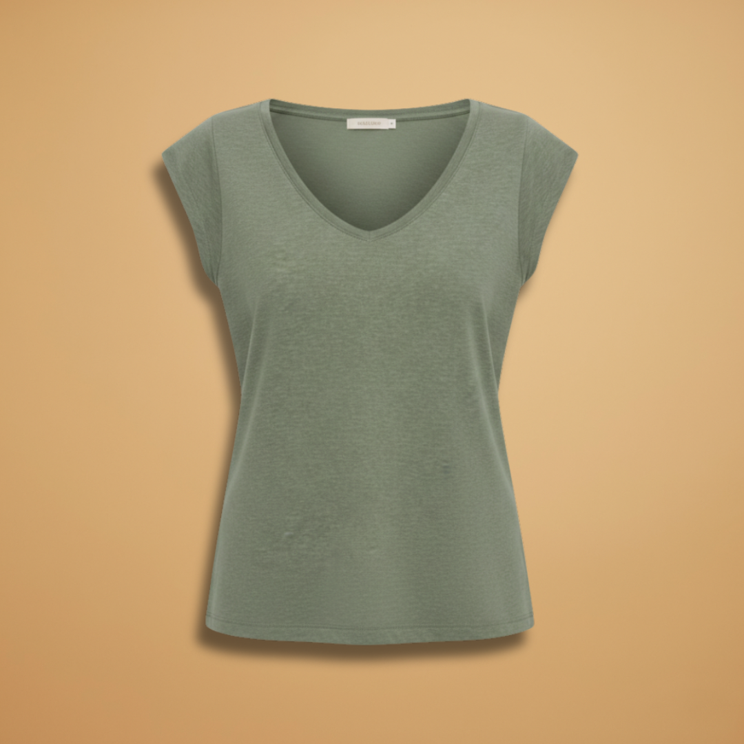 Women's V-Neck Top with Cap Sleeves