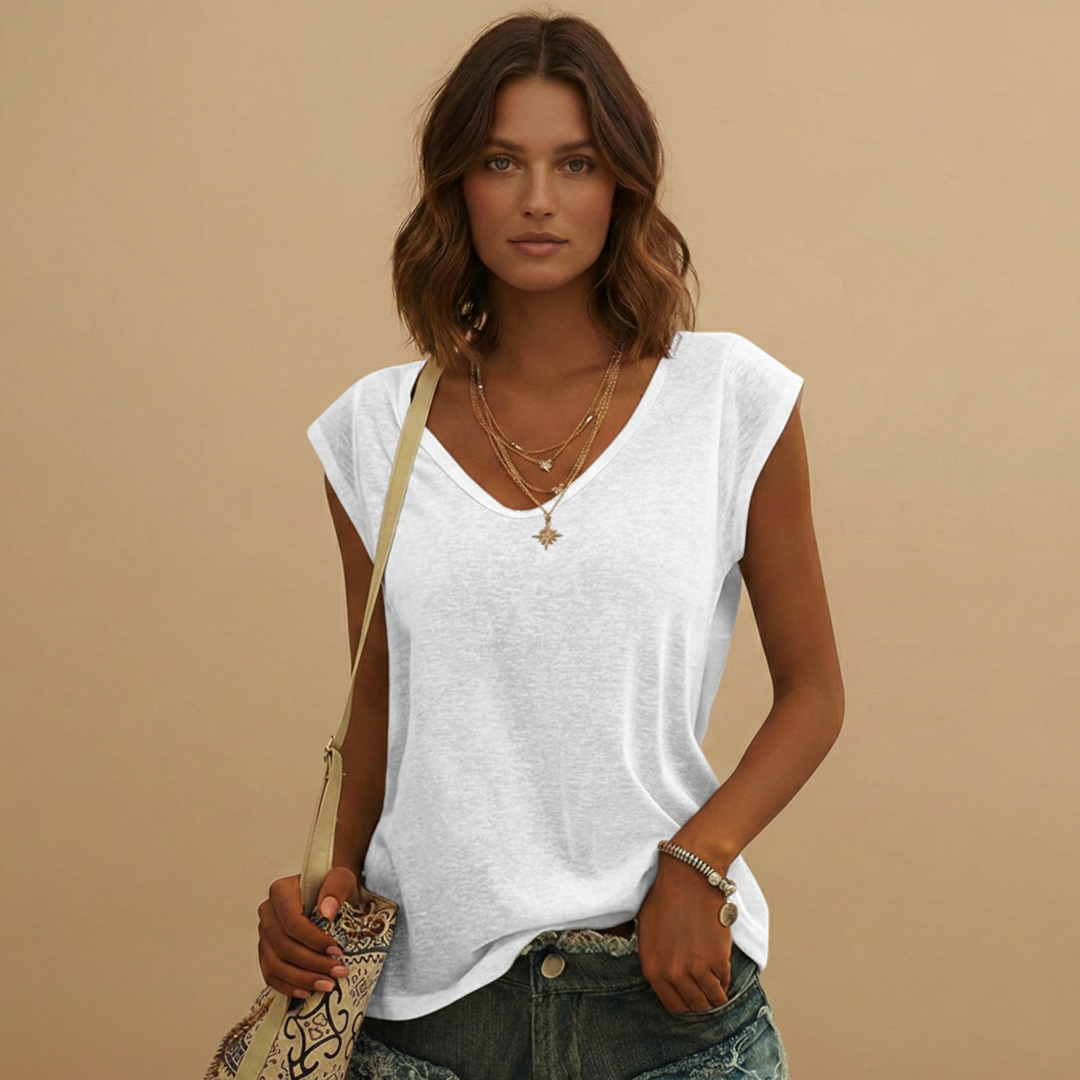 Women's V-Neck Top with Cap Sleeves