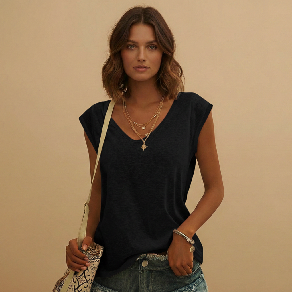 Women's V-Neck Top with Cap Sleeves