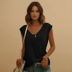 Women's V-Neck Top with Cap Sleeves