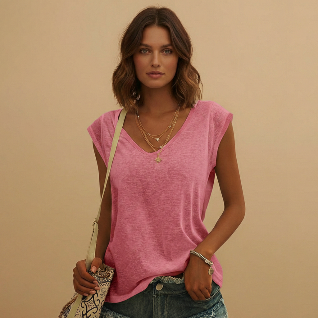 Women's V-Neck Top with Cap Sleeves