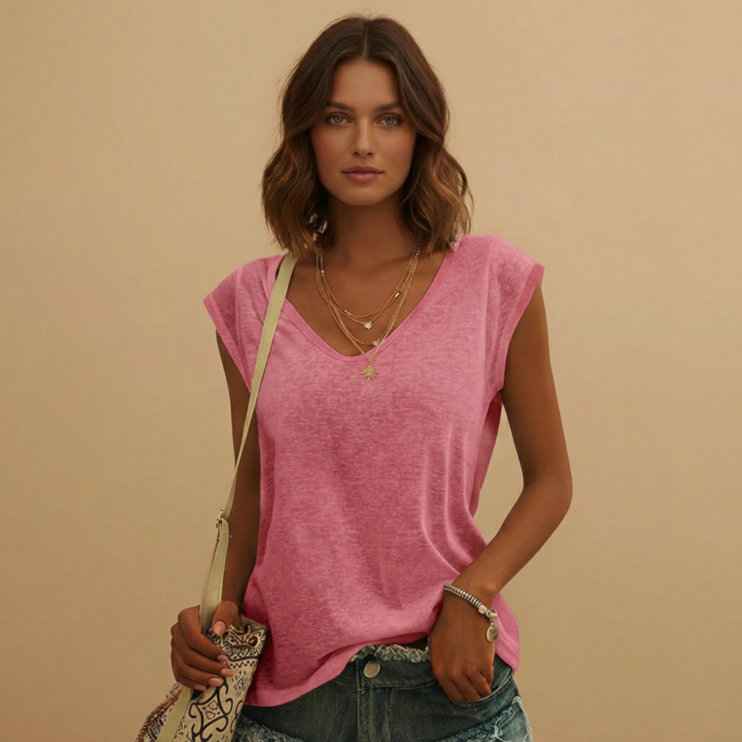 Women's V-Neck Top with Cap Sleeves