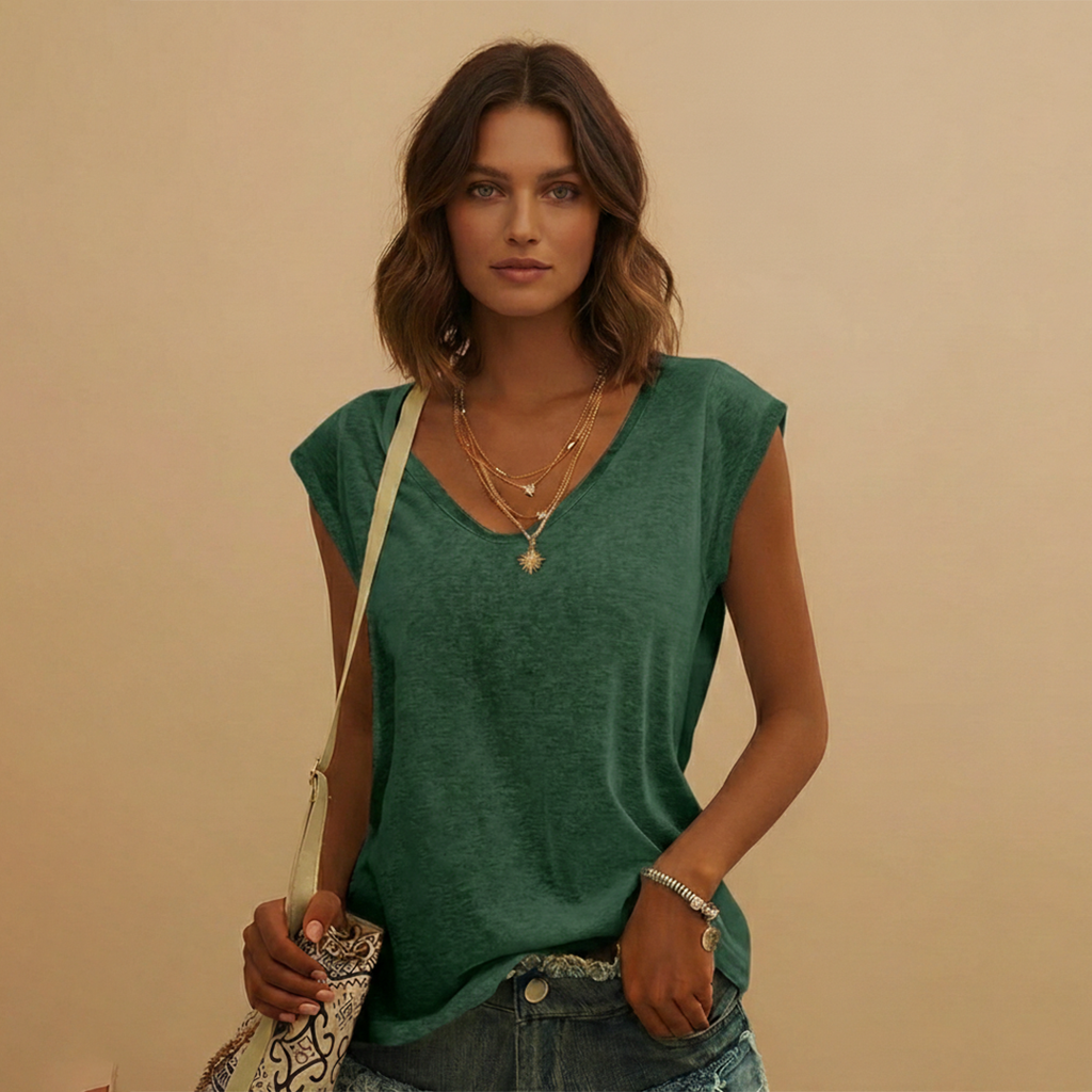 Women's V-Neck Top with Cap Sleeves