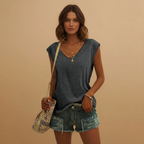 Women's V-Neck Top with Cap Sleeves