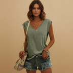 Women's V-Neck Top with Cap Sleeves