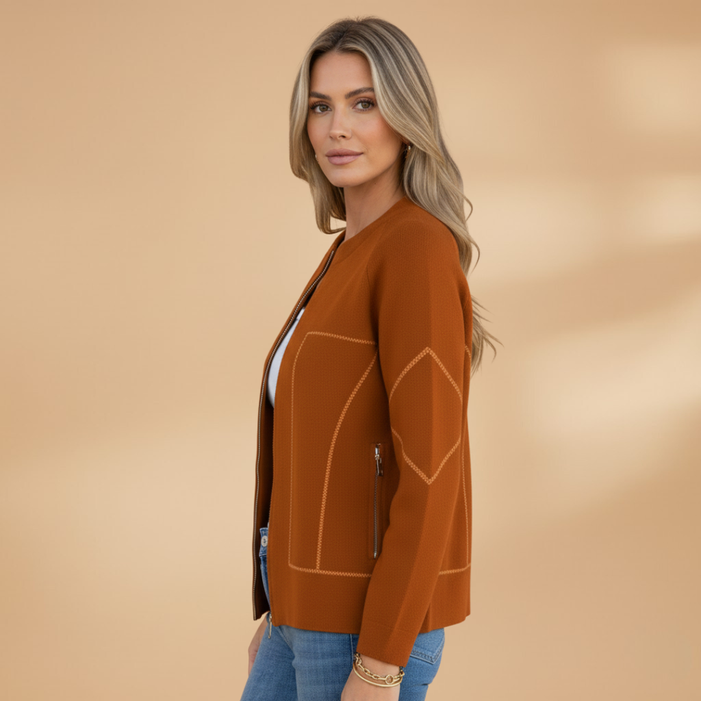 Women’s Zip Front Jacket with Collarless Bomber Shape