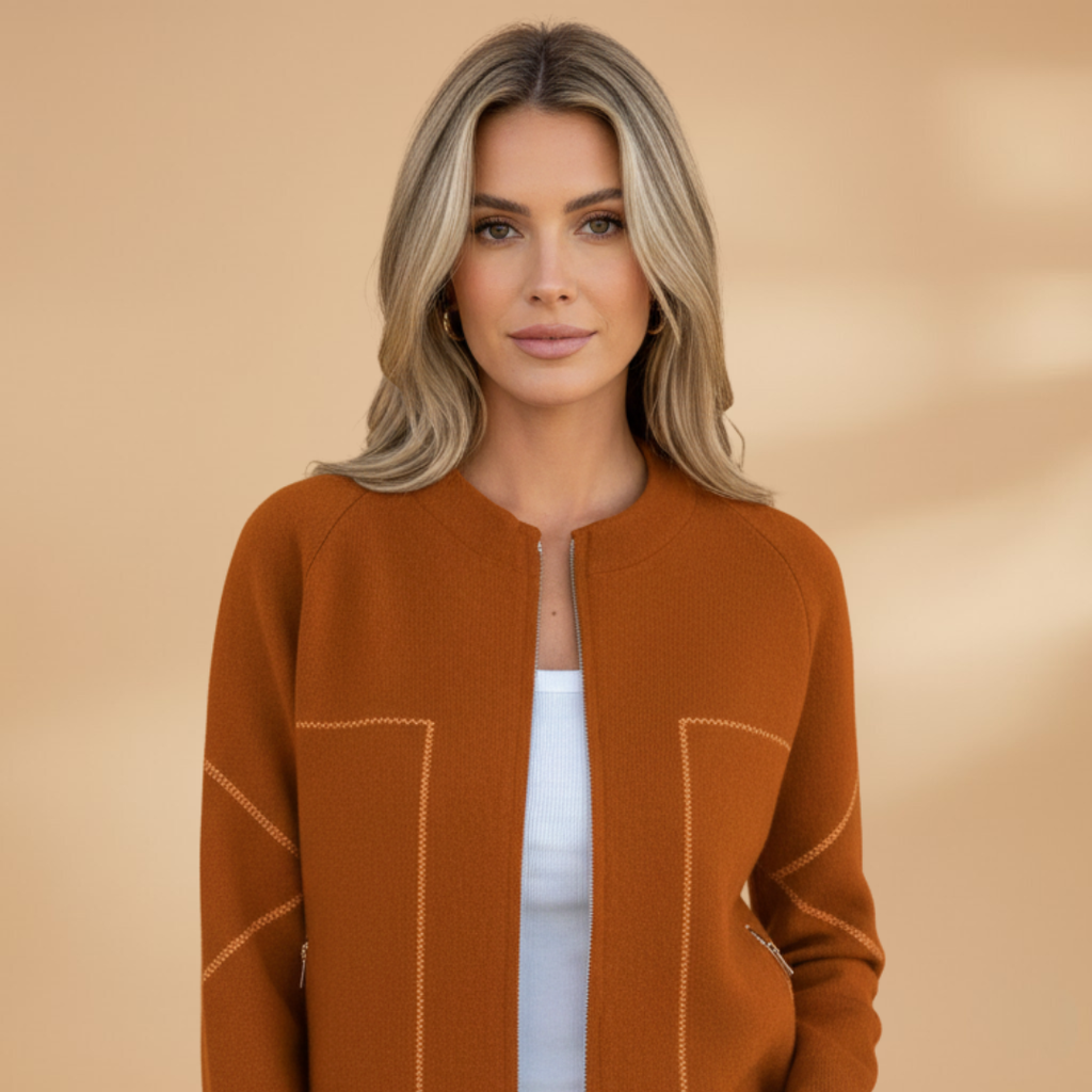 Women’s Zip Front Jacket with Collarless Bomber Shape