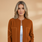 Women’s Zip Front Jacket with Collarless Bomber Shape