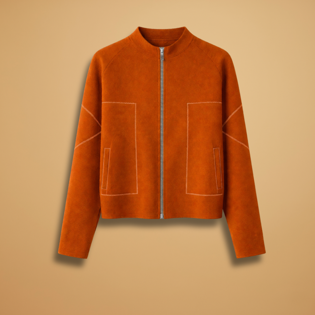 Women’s Zip Front Jacket with Collarless Bomber Shape