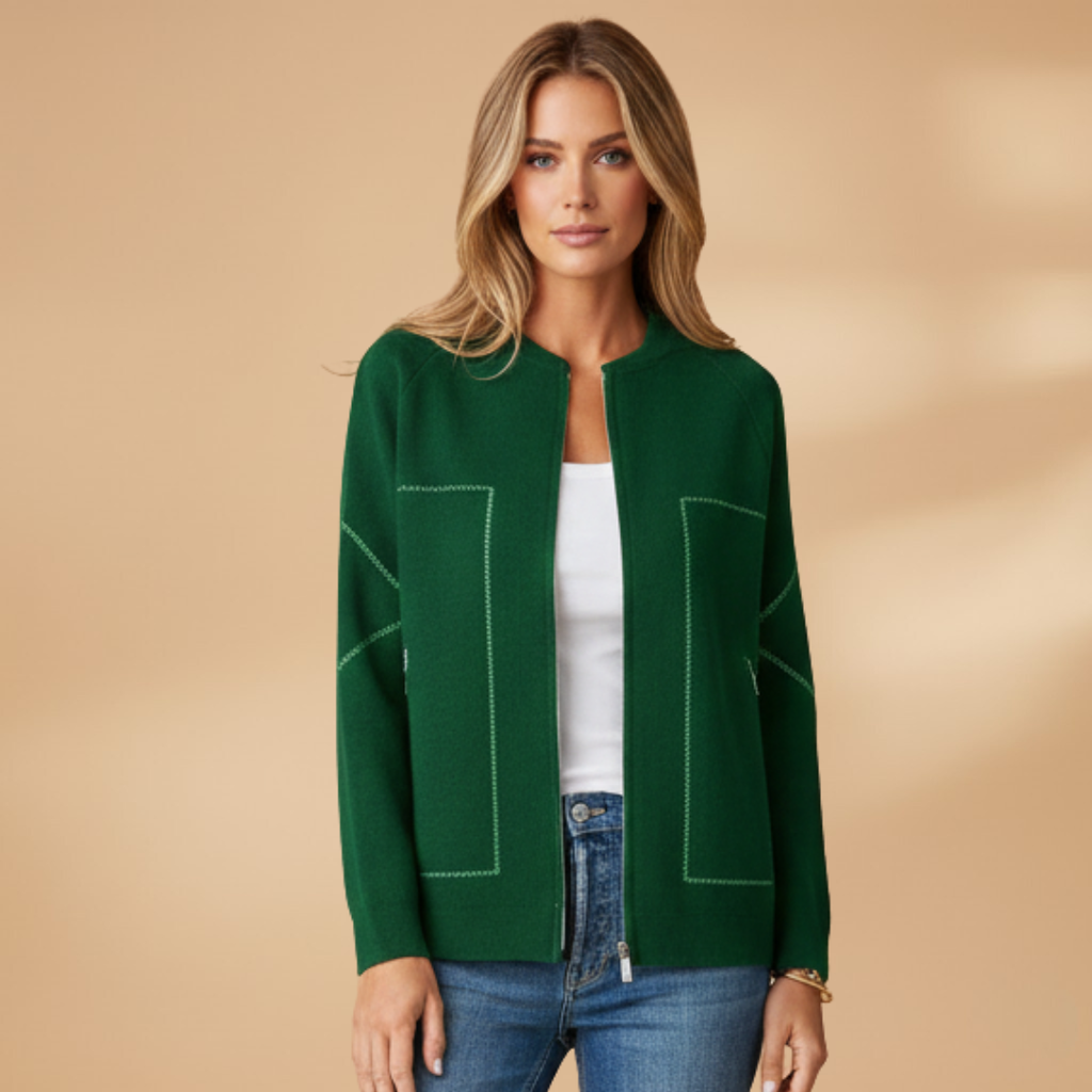 Women’s Zip Front Jacket with Collarless Bomber Shape
