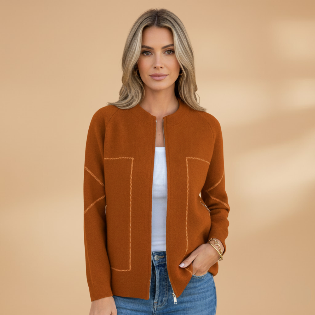 Women’s Zip Front Jacket with Collarless Bomber Shape