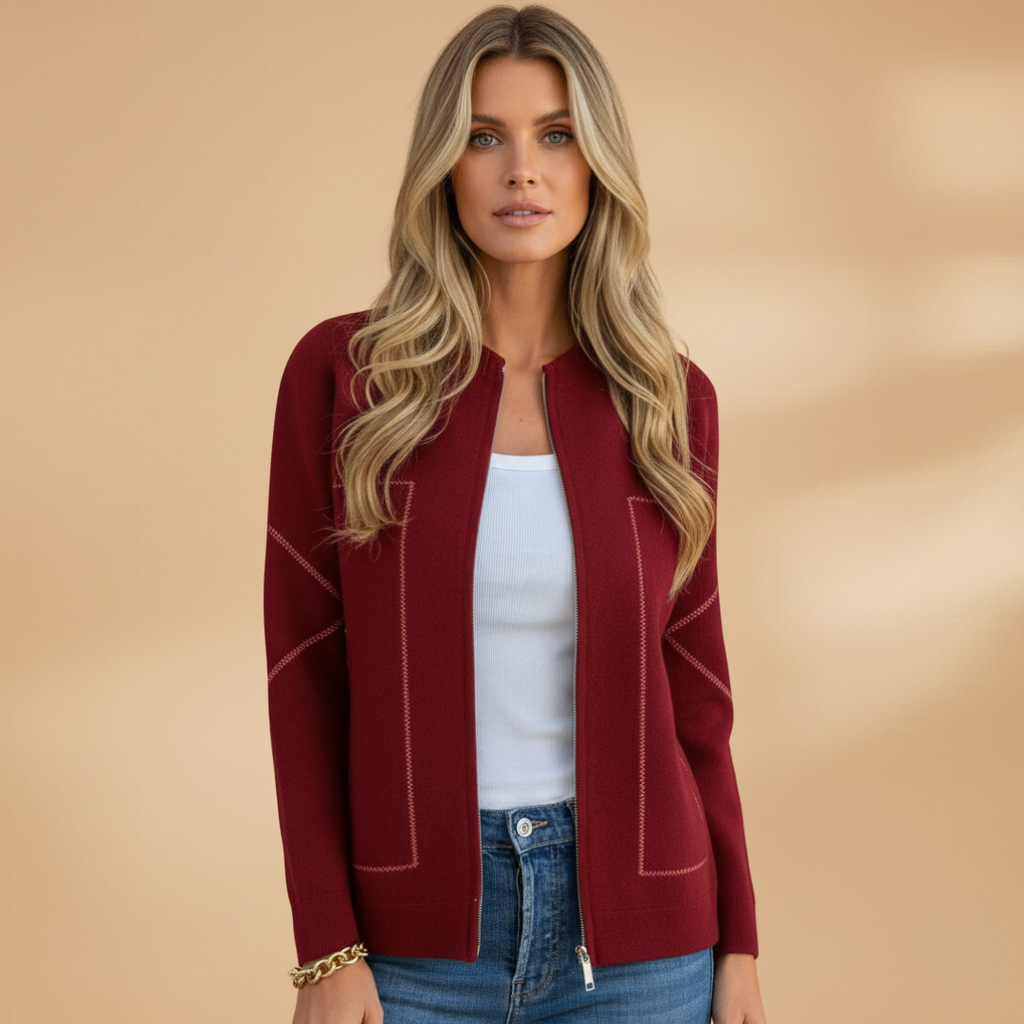 Women’s Zip Front Jacket with Collarless Bomber Shape