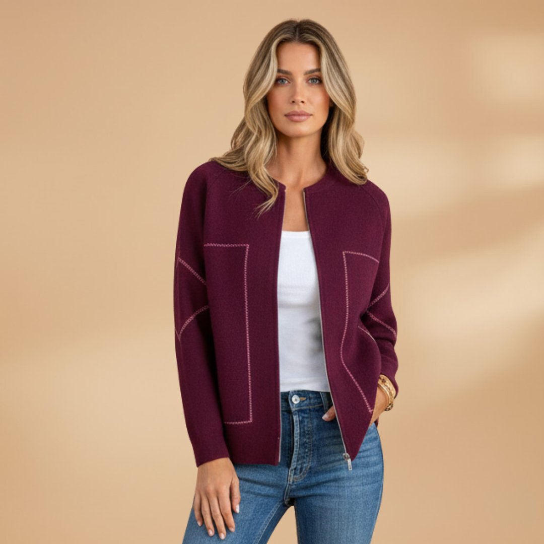 Women’s Zip Front Jacket with Collarless Bomber Shape
