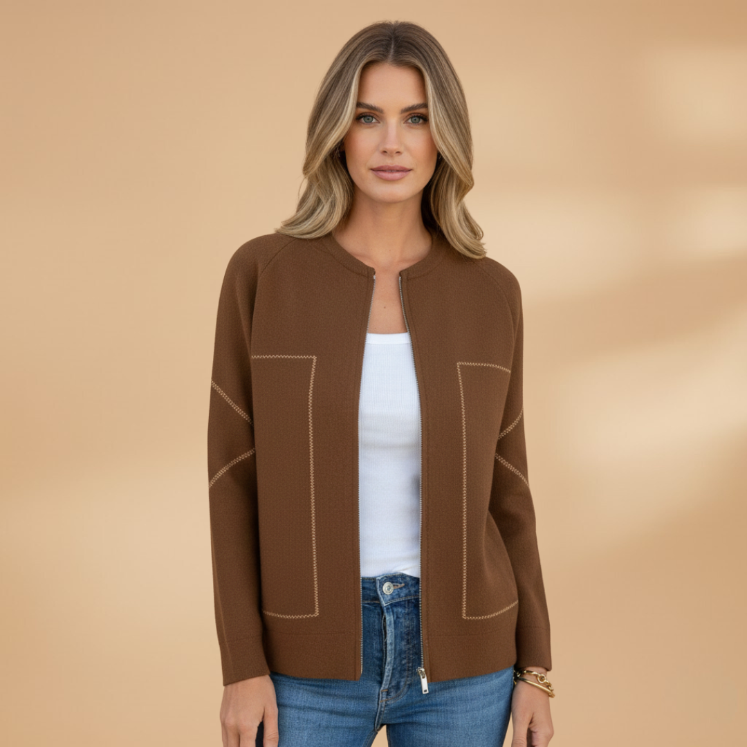 Women’s Zip Front Jacket with Collarless Bomber Shape