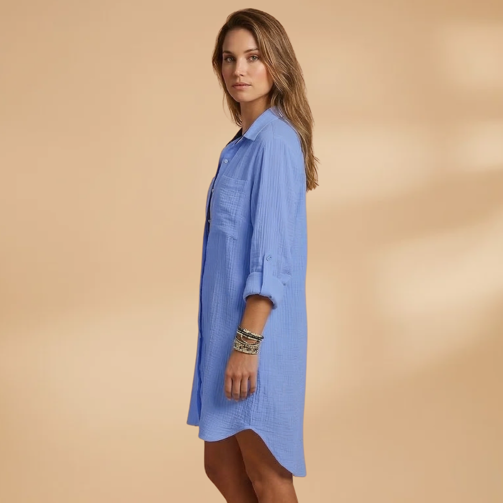 Women's Beach Dress with Collared Neckline and Button Fastening