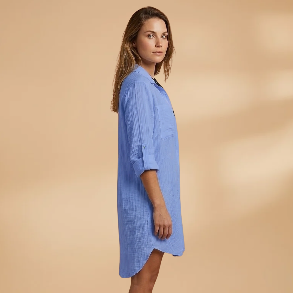 Women's Beach Dress with Collared Neckline and Button Fastening
