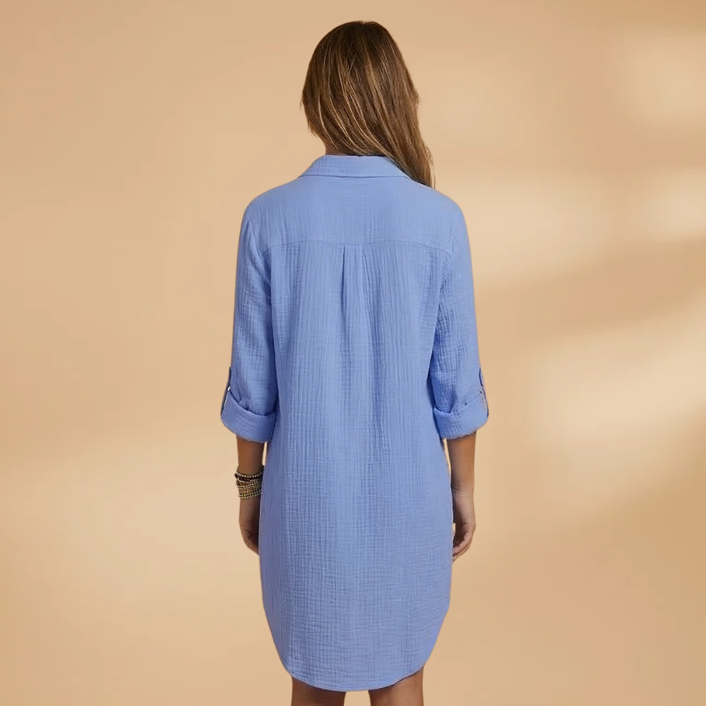 Women's Beach Dress with Collared Neckline and Button Fastening