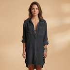 Women's Beach Dress with Collared Neckline and Button Fastening