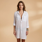 Women's Beach Dress with Collared Neckline and Button Fastening