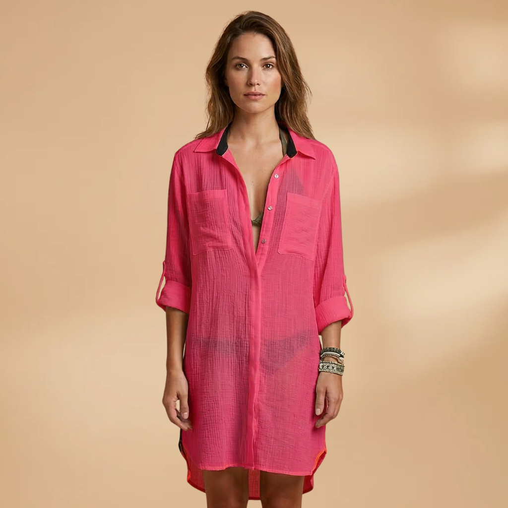 Women's Beach Dress with Collared Neckline and Button Fastening