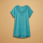 Women's Beach Dress with V-Neck and Crocheted Surface