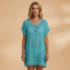 Women's Beach Dress with V-Neck and Crocheted Surface