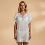 Women's Beach Dress with V-Neck and Crocheted Surface