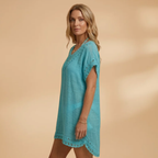 Women's Beach Dress with V-Neck and Crocheted Surface