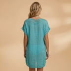Women's Beach Dress with V-Neck and Crocheted Surface
